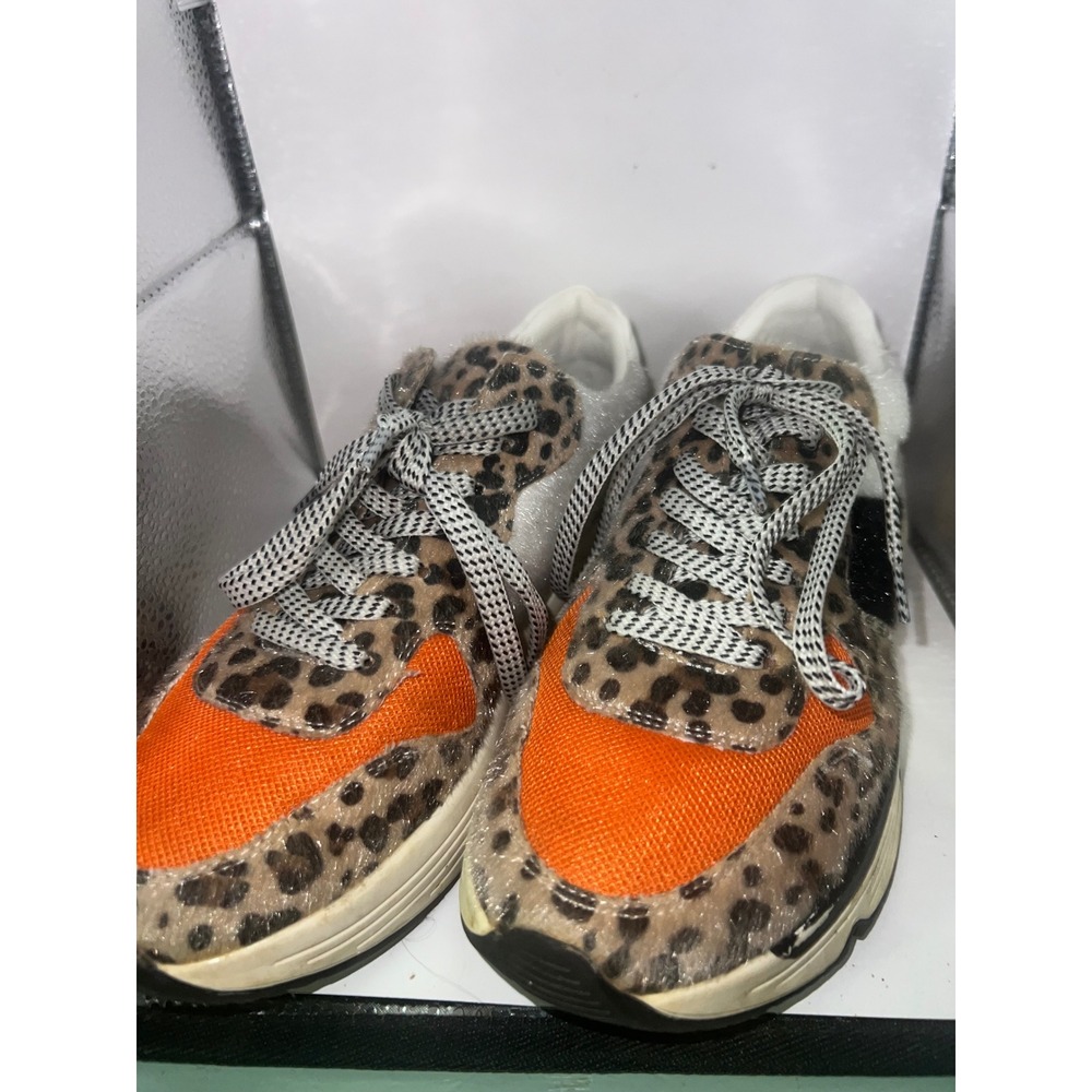 White Raven Leopard Print Orange Mesh Faux Fur Platform Sneakers Womens Size 6